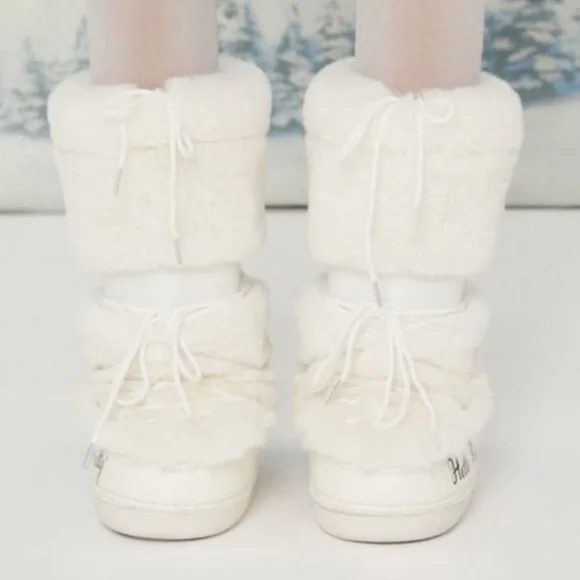 Forever 21 Hello Kitty White Faux Fur Boots Women’s Size 8 Pink Bow - Picture 2 of 9
